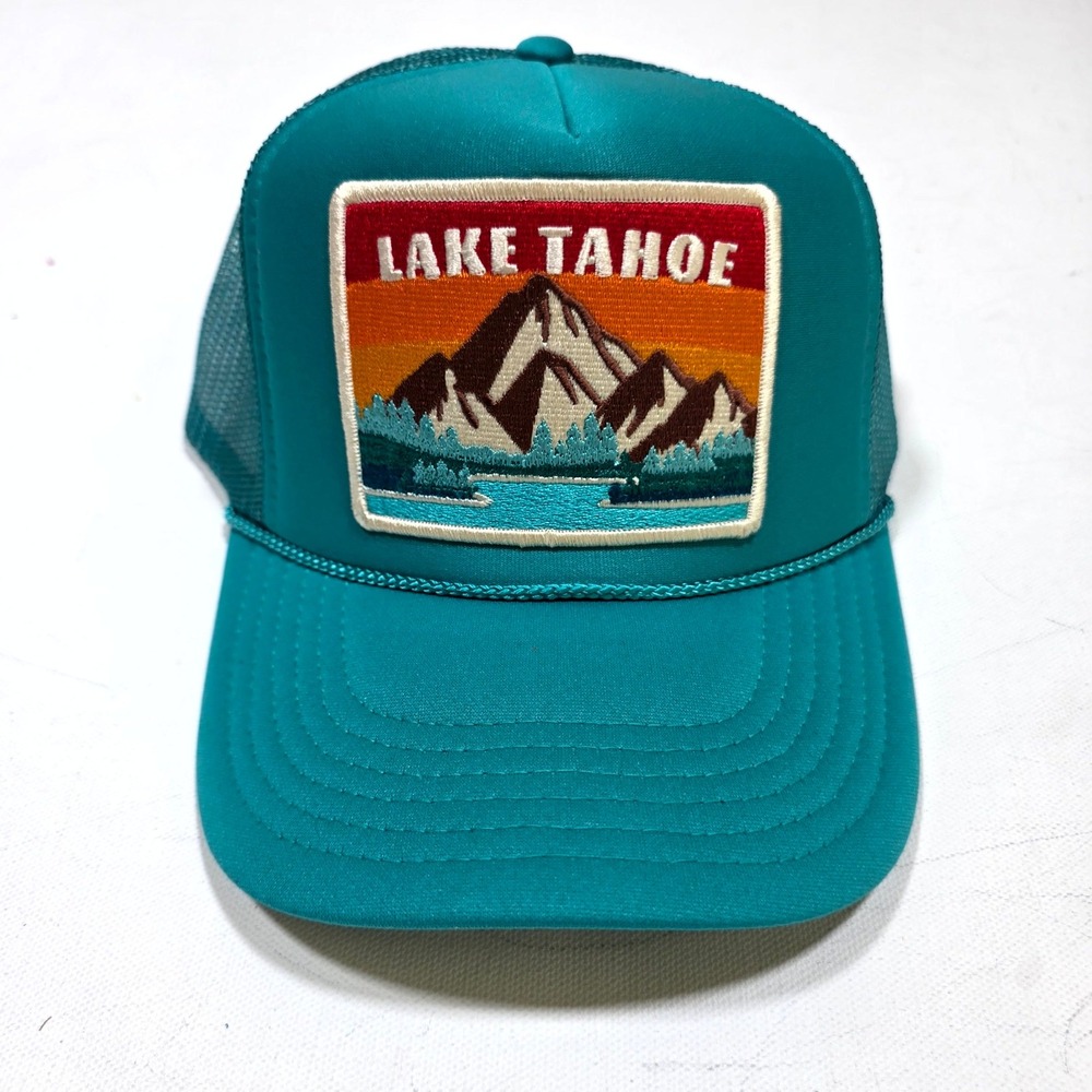 Port‎ Sandz Lake Tahoe Trucker Hat Unisex OSFM Teal Mountain Patch Snapback Cap